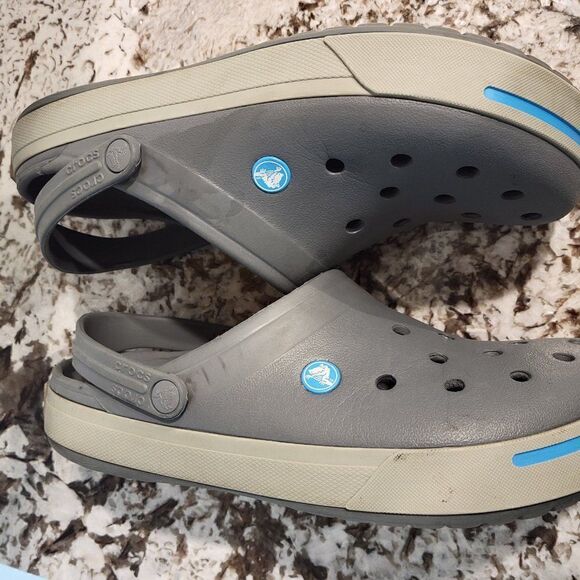 Crocs Crocband Gray/ Blue Clogs Slides Men 9 W 11 - Picture 8 of 10